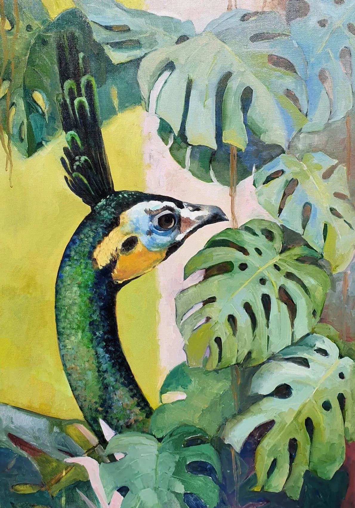Pfau mit Monstera — Raumansicht