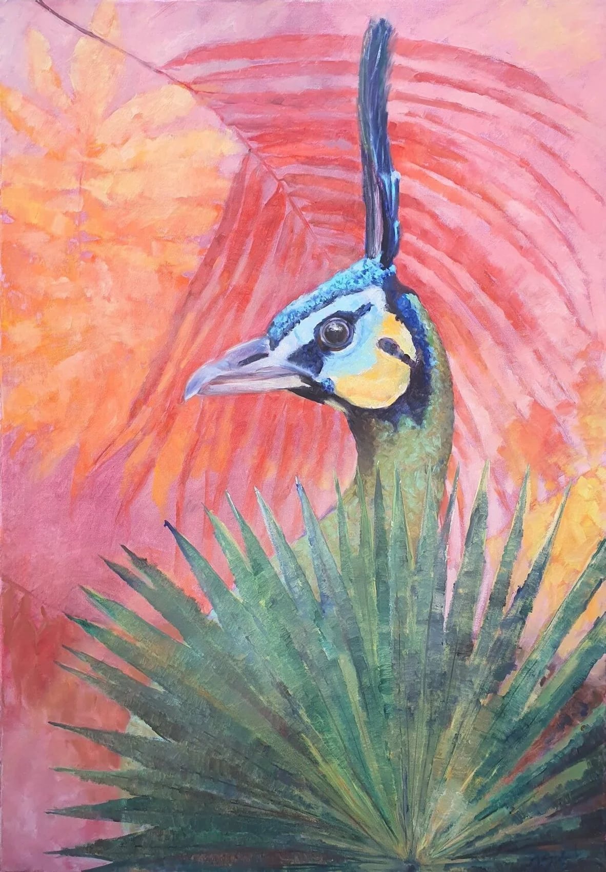 Pfau im Palmenfächer