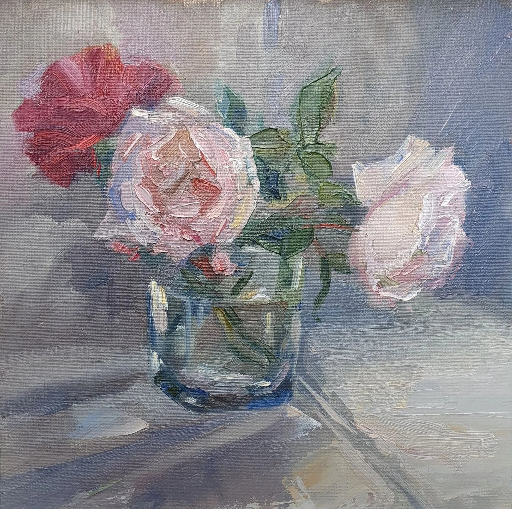 "Rosen  in einer Glasvase"  Etüde (blau)